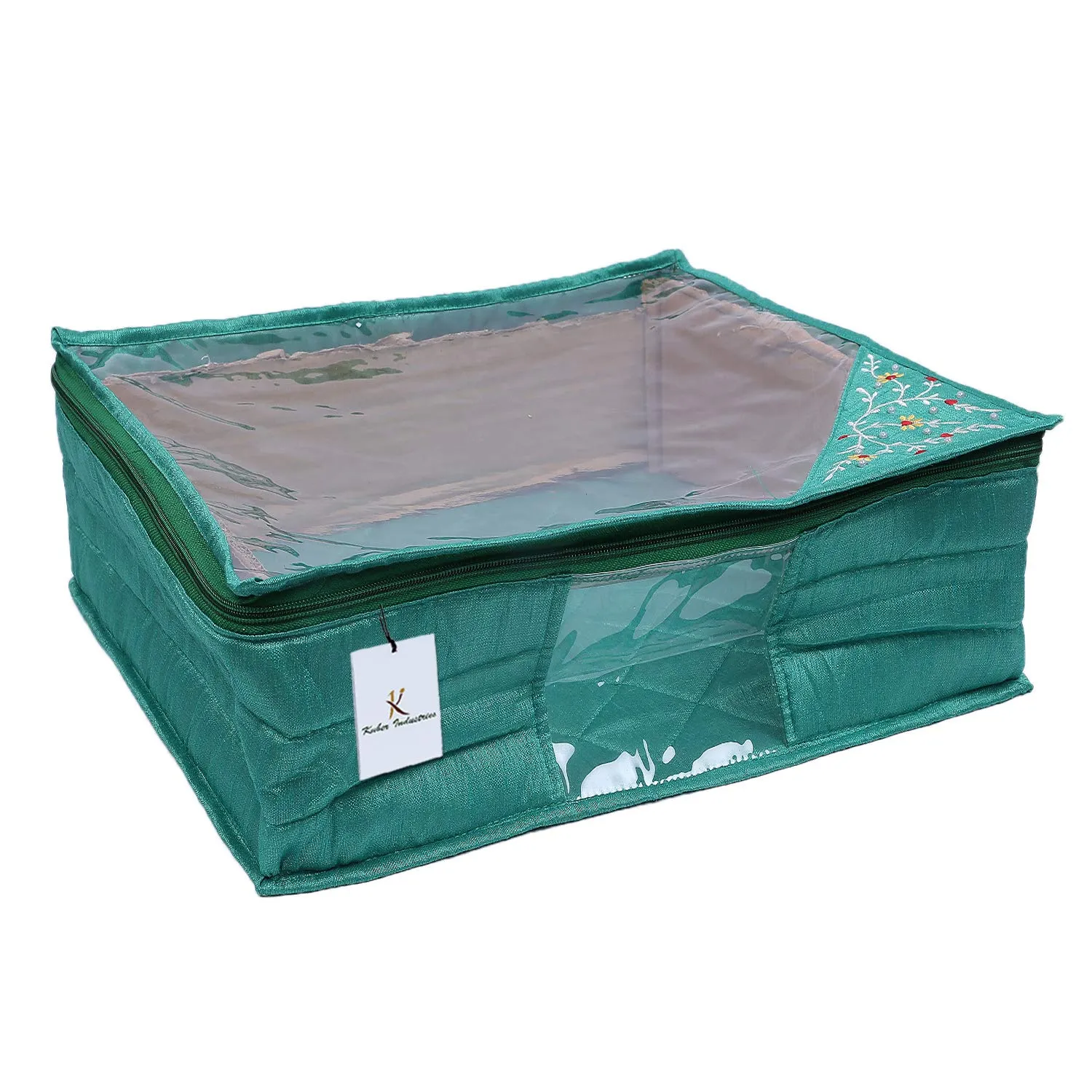 Kuber Industries 3 layered Quilted Silk 4 Pieces Saree Cover (Green) -CTLTC10640