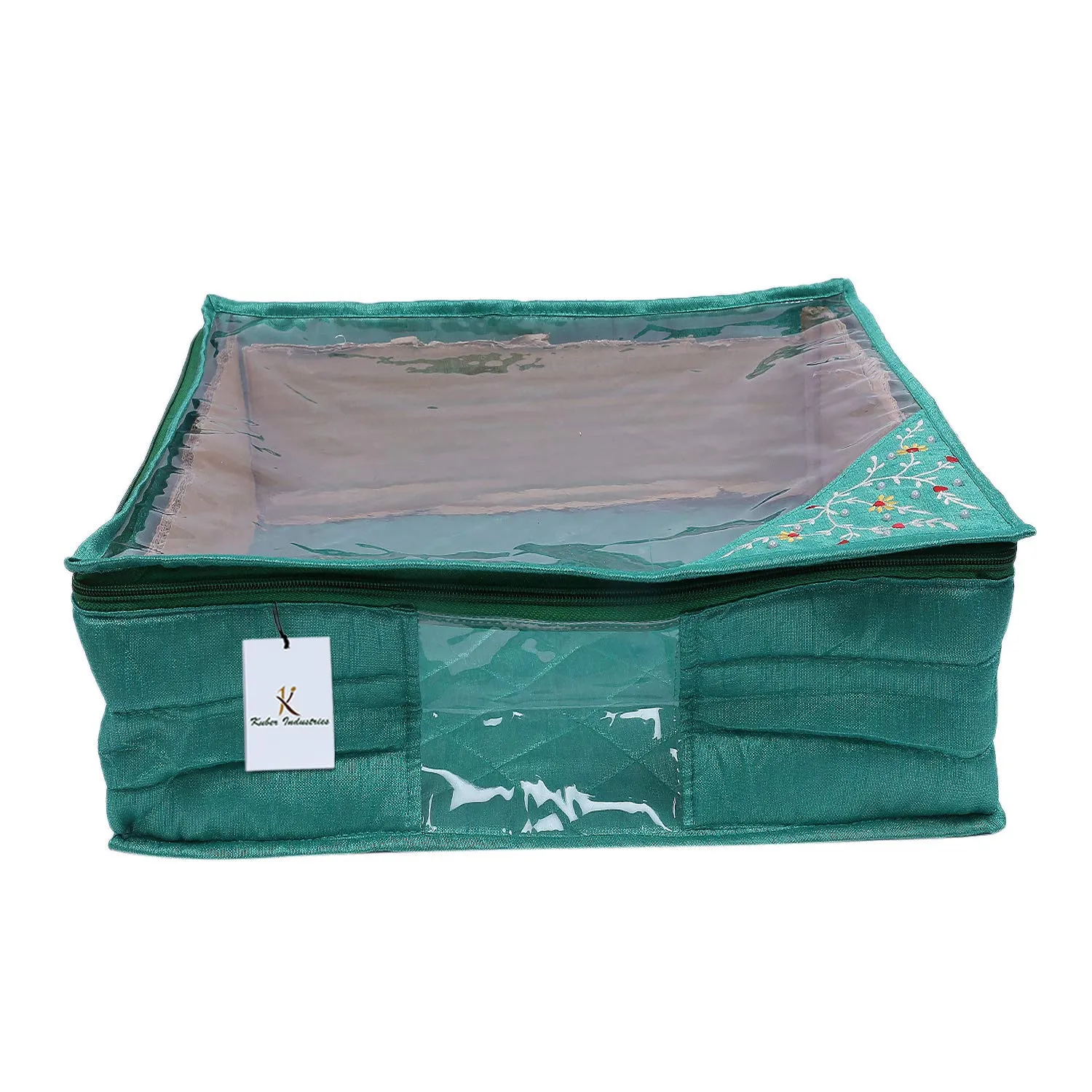 Kuber Industries 3 layered Quilted Silk 4 Pieces Saree Cover (Green) -CTLTC10640