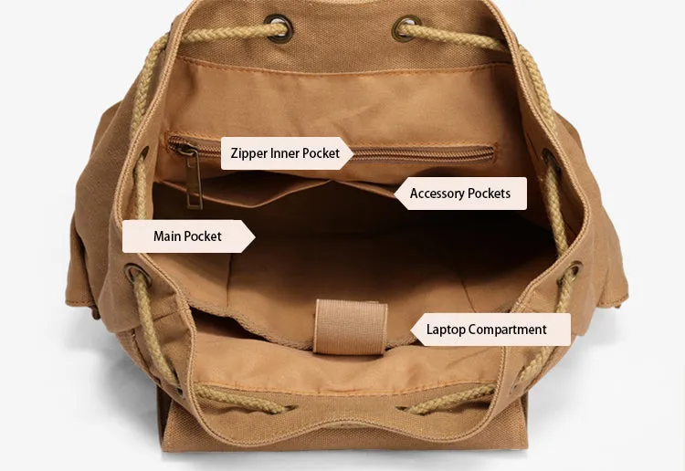 Ladies Canvas Drawstring Backpack Purse Travel Backpack Rucksack For Women