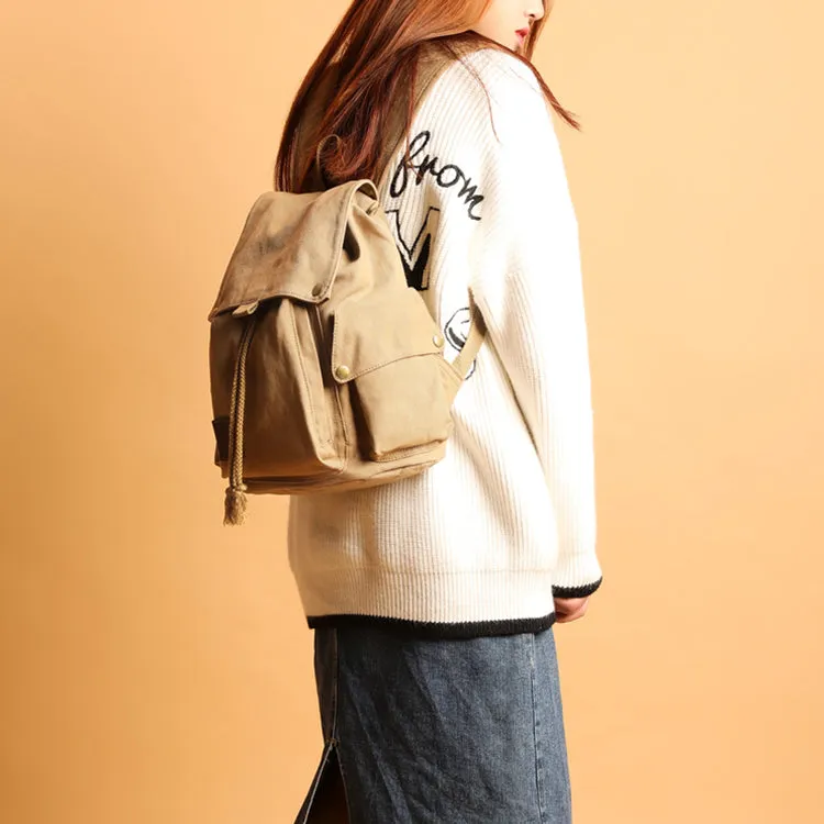 Ladies Canvas Drawstring Backpack Purse Travel Backpack Rucksack For Women
