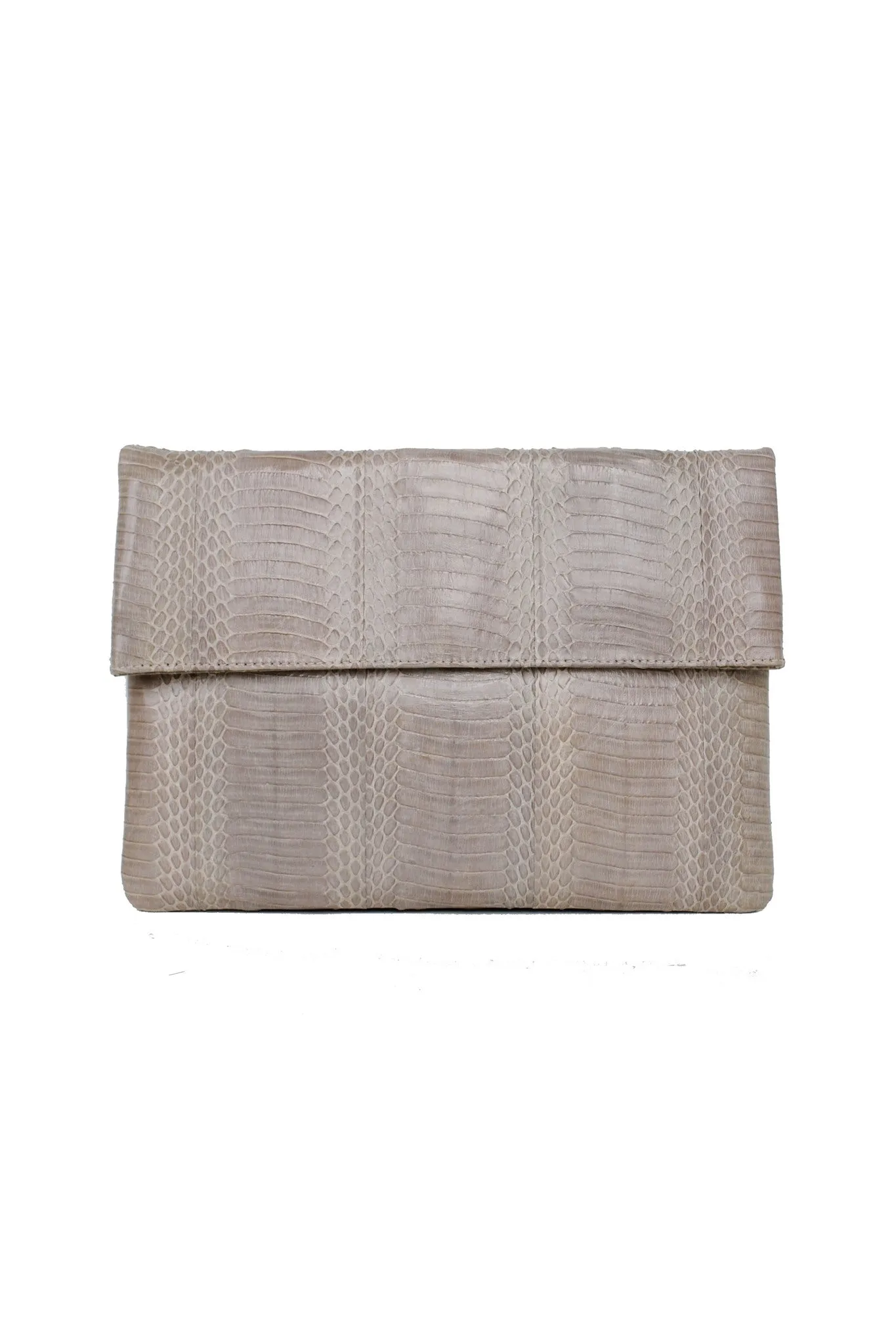LARGE FOLDOVER CLUTCH BEIGE COBRA SNAKESKIN