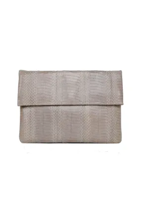 LARGE FOLDOVER CLUTCH BEIGE COBRA SNAKESKIN