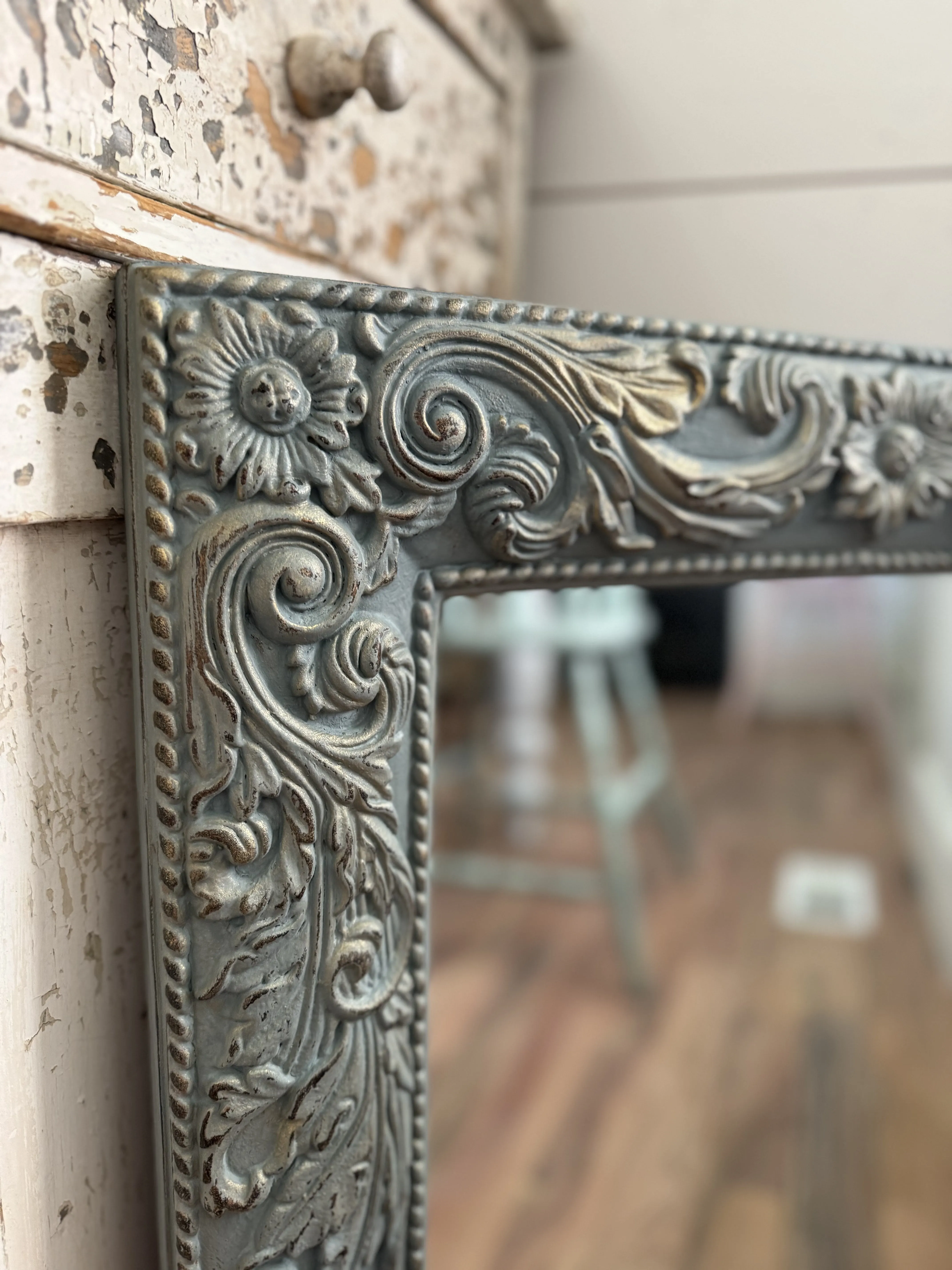 Large Rectangle Ornate Mirror Hand Painted 28x21”