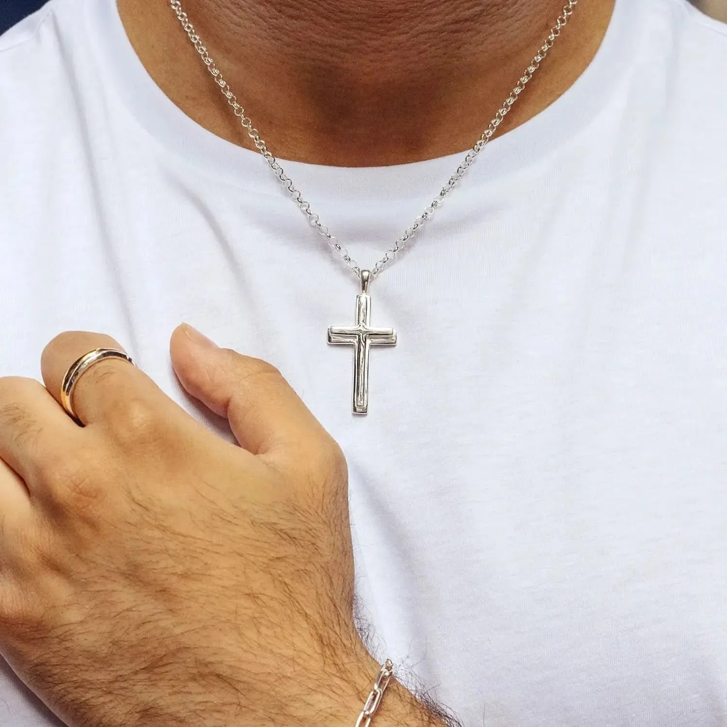 Men's Heavy Silver Cross Necklace
