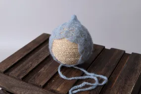Ornate Pointy Mohair Bonnet - Cloud