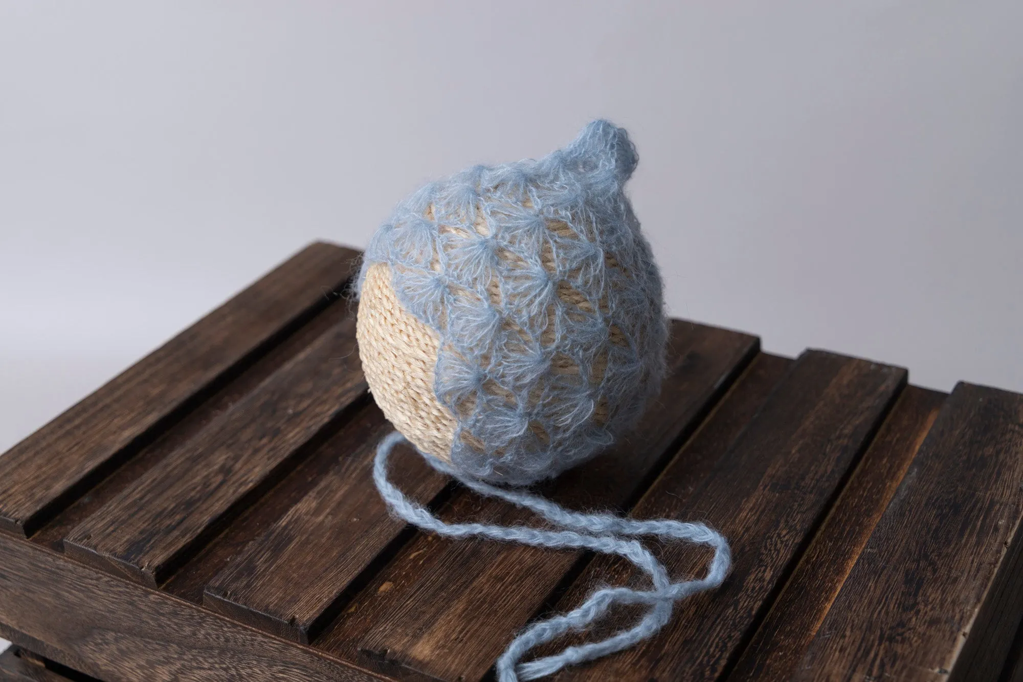 Ornate Pointy Mohair Bonnet - Cloud