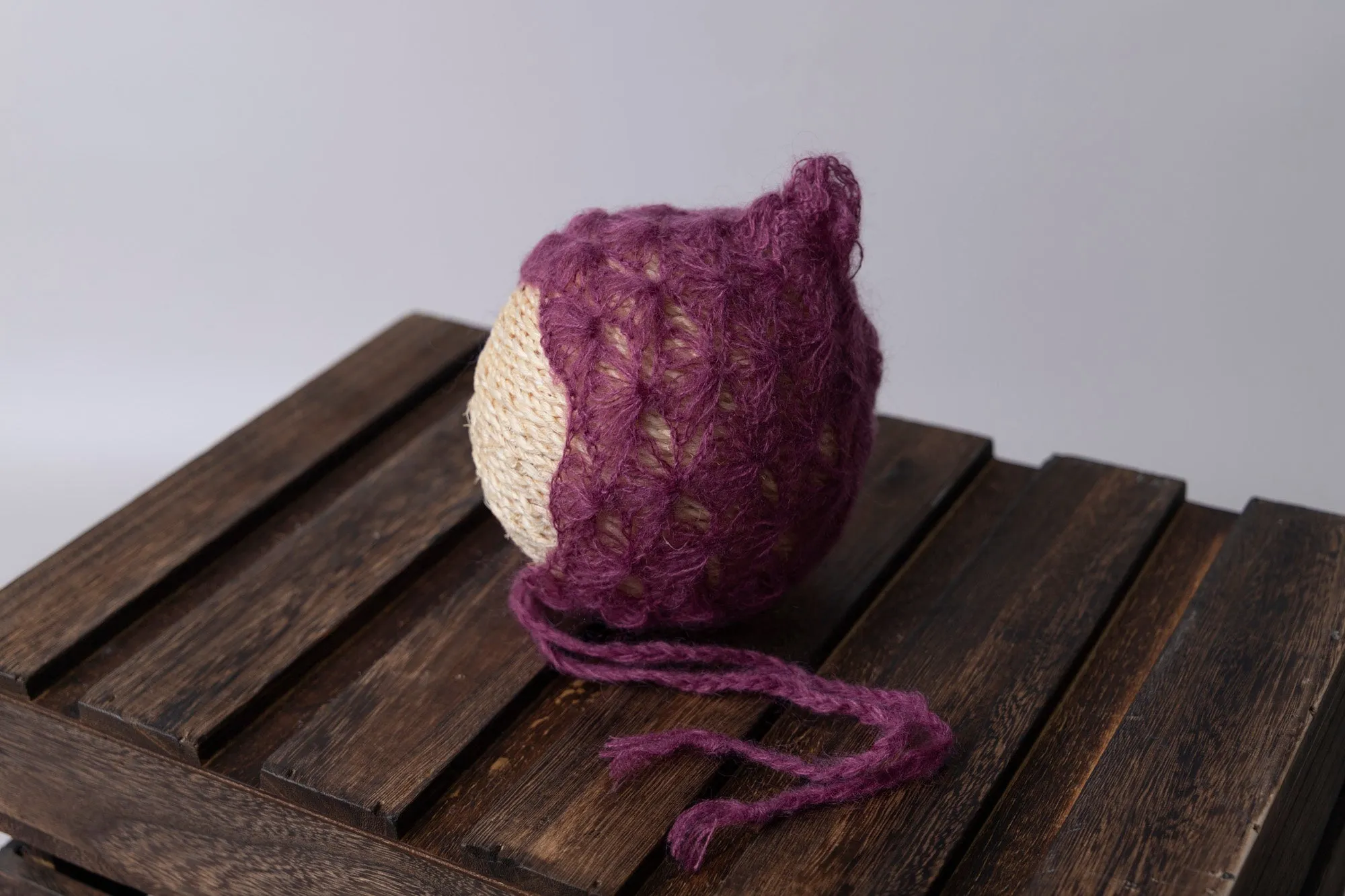 Ornate Pointy Mohair Bonnet - Mauve