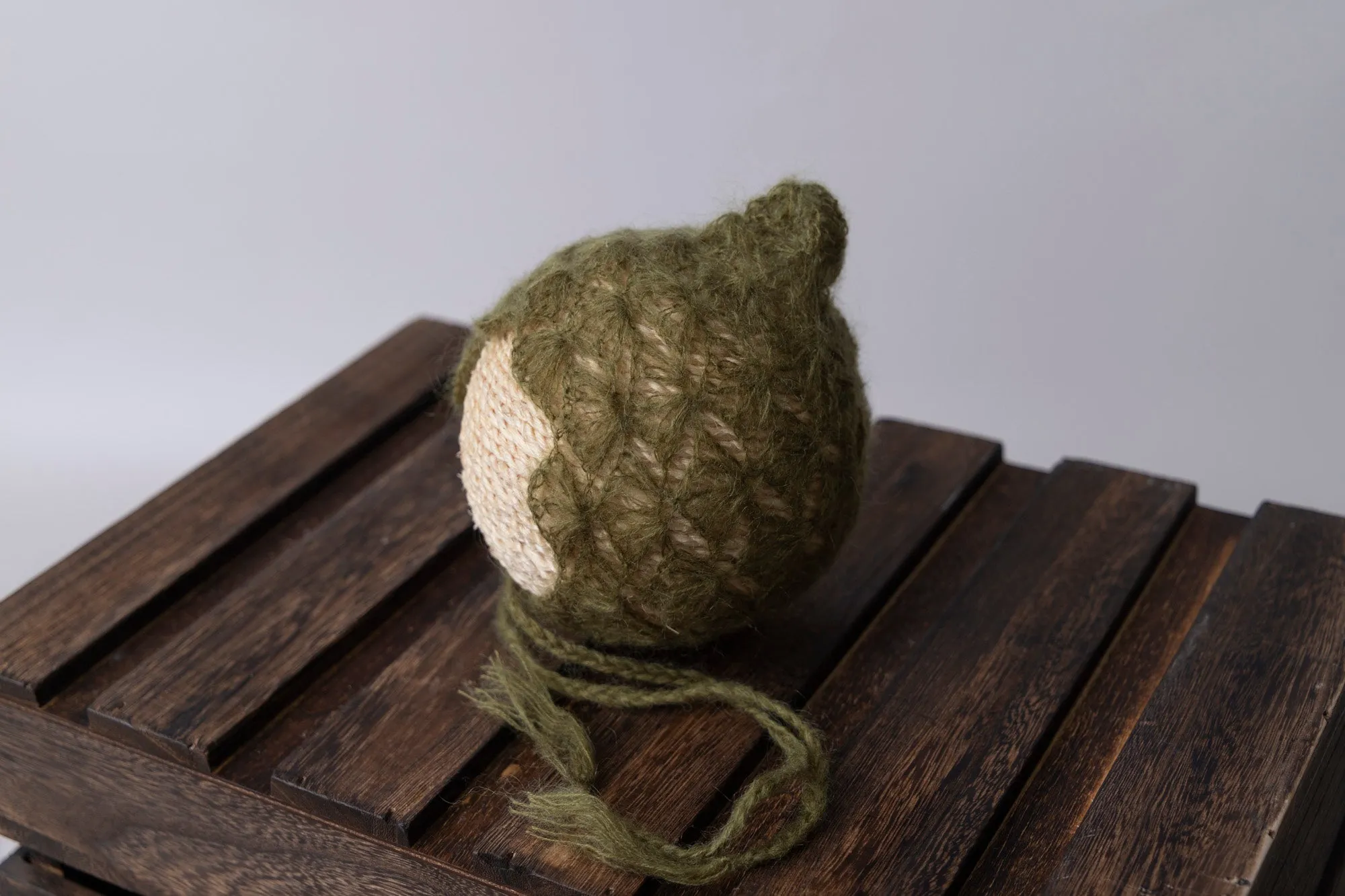 Ornate Pointy Mohair Bonnet - Olive