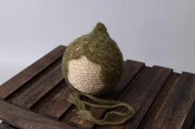 Ornate Pointy Mohair Bonnet - Olive