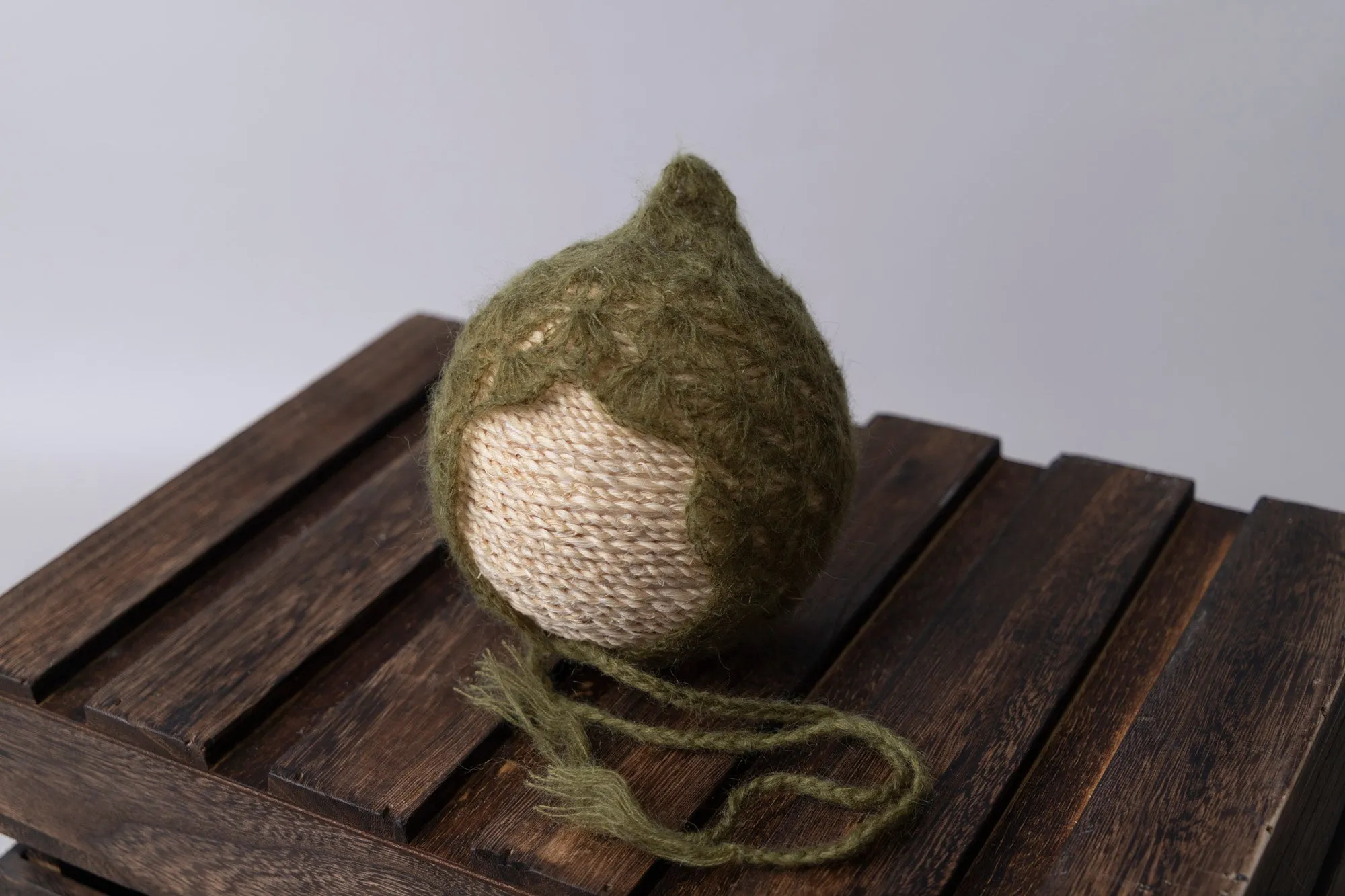 Ornate Pointy Mohair Bonnet - Olive