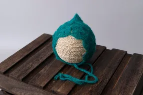 Ornate Pointy Mohair Bonnet - Peacock Green