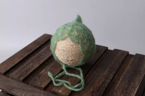 Ornate Pointy Mohair Bonnet - Sage