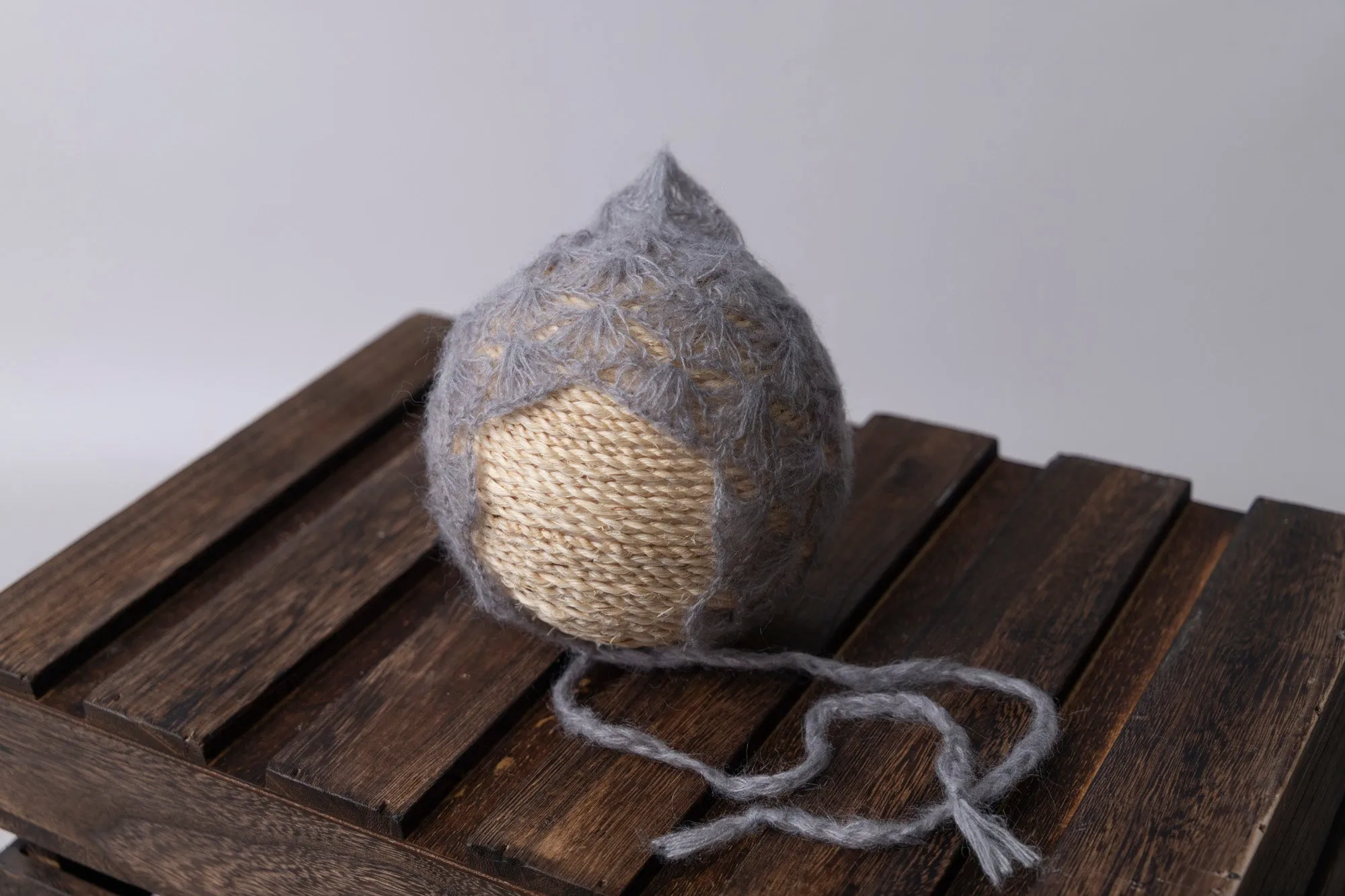 Ornate Pointy Mohair Bonnet - Silver