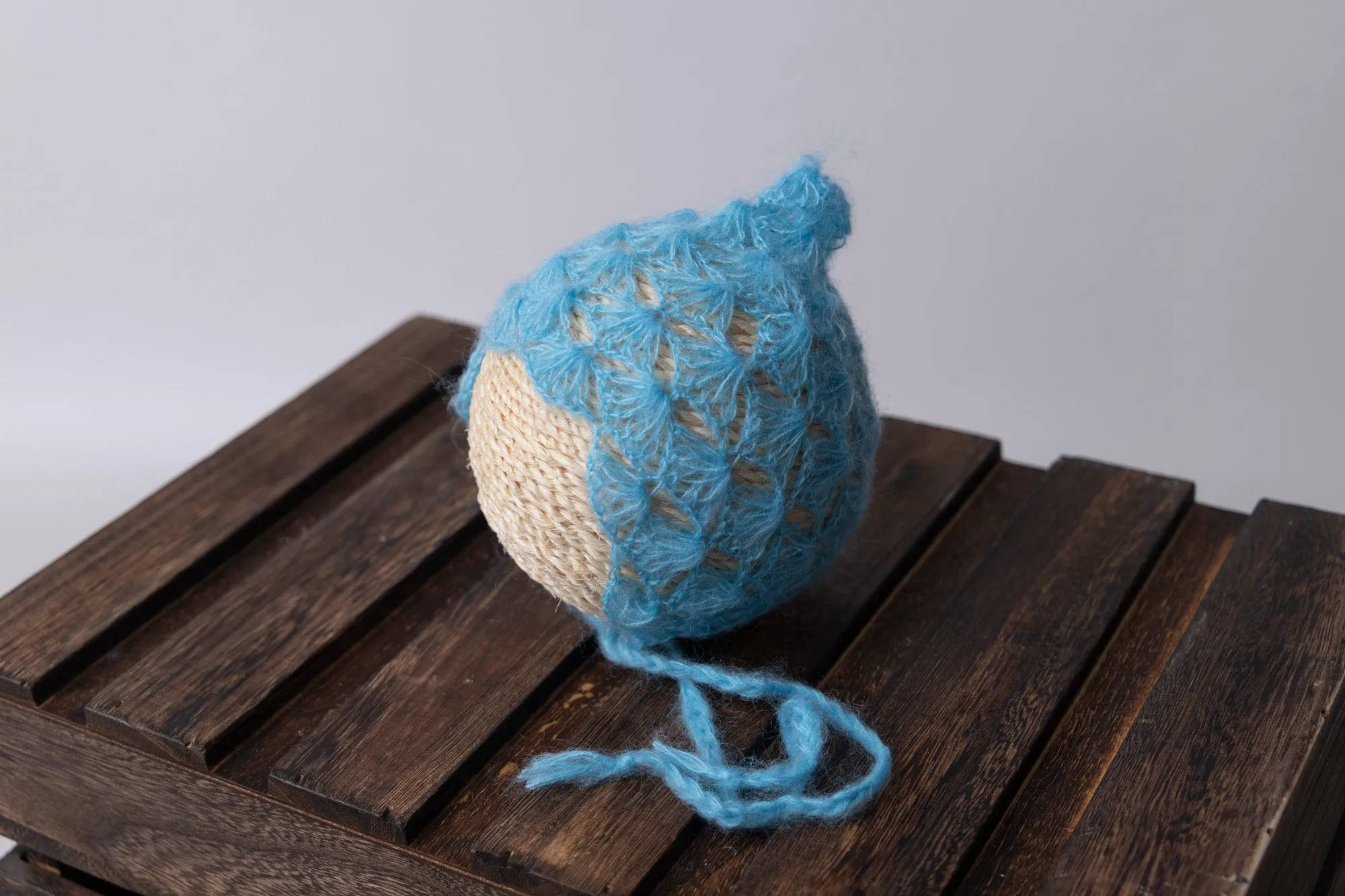 Ornate Pointy Mohair Bonnet - Sky Blue