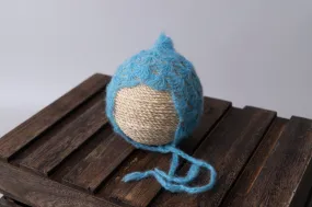 Ornate Pointy Mohair Bonnet - Sky Blue