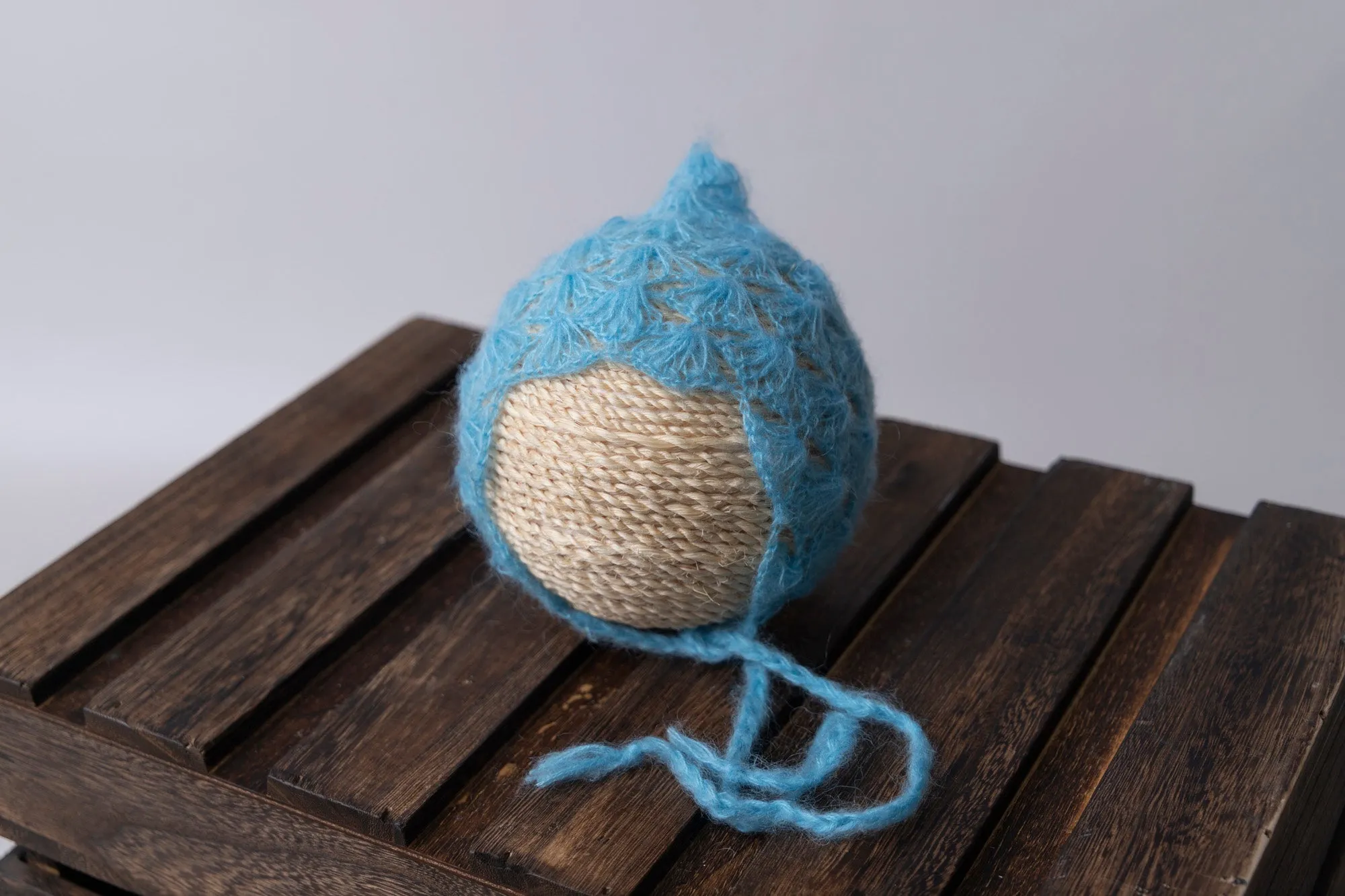 Ornate Pointy Mohair Bonnet - Sky Blue