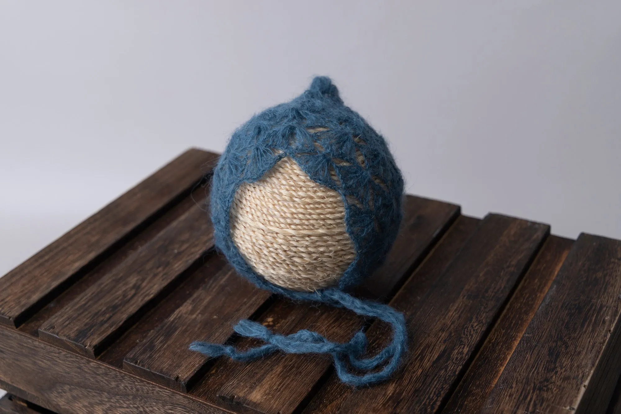 Ornate Pointy Mohair Bonnet - Steel Blue
