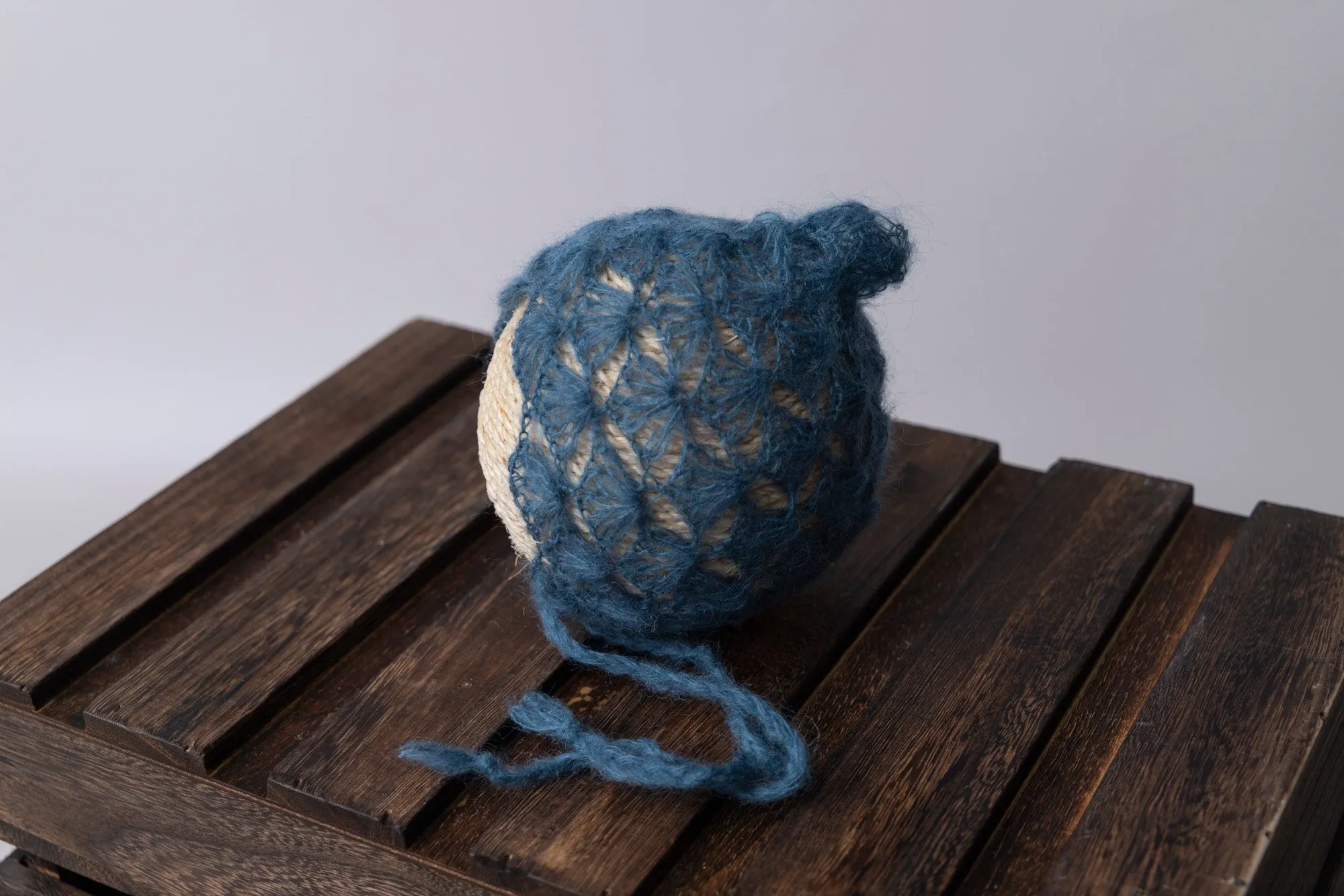 Ornate Pointy Mohair Bonnet - Steel Blue