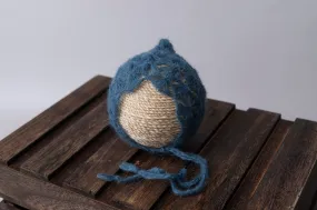 Ornate Pointy Mohair Bonnet - Steel Blue
