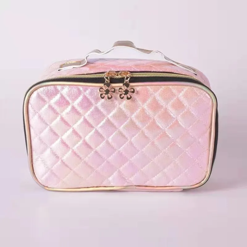 Pink bling makeup brush bag leather makeup bag luxury checkered cosmetiquerasmakeup brush set with pu bag