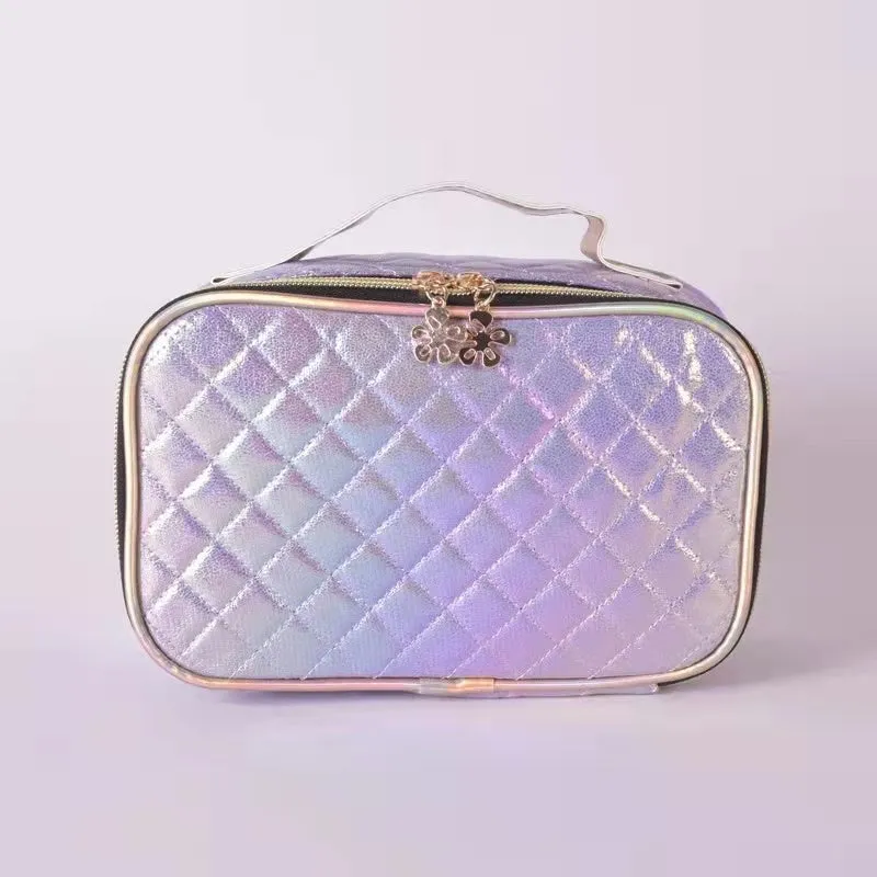 Pink bling makeup brush bag leather makeup bag luxury checkered cosmetiquerasmakeup brush set with pu bag