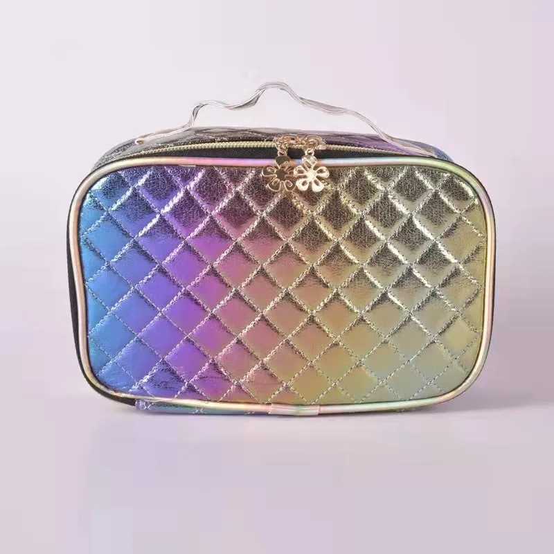 Pink bling makeup brush bag leather makeup bag luxury checkered cosmetiquerasmakeup brush set with pu bag