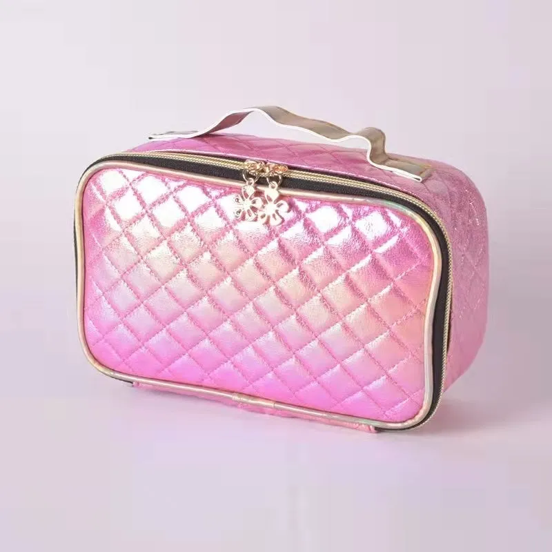 Pink bling makeup brush bag leather makeup bag luxury checkered cosmetiquerasmakeup brush set with pu bag