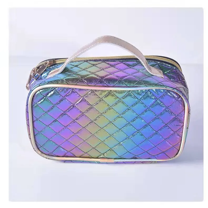 Pink bling makeup brush bag leather makeup bag luxury checkered cosmetiquerasmakeup brush set with pu bag