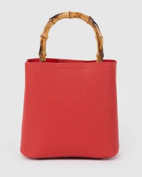 Red Melanie Handle Bucket Bag