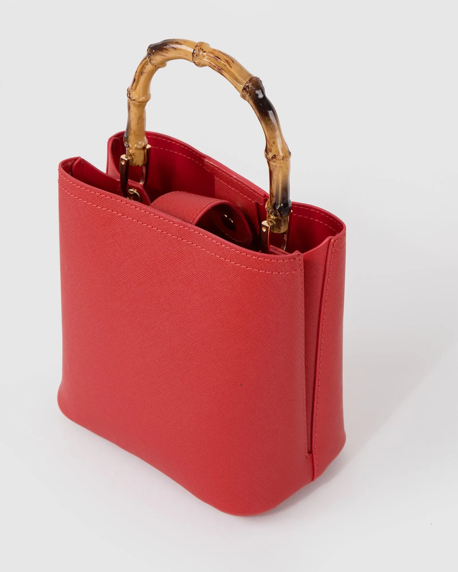 Red Melanie Handle Bucket Bag