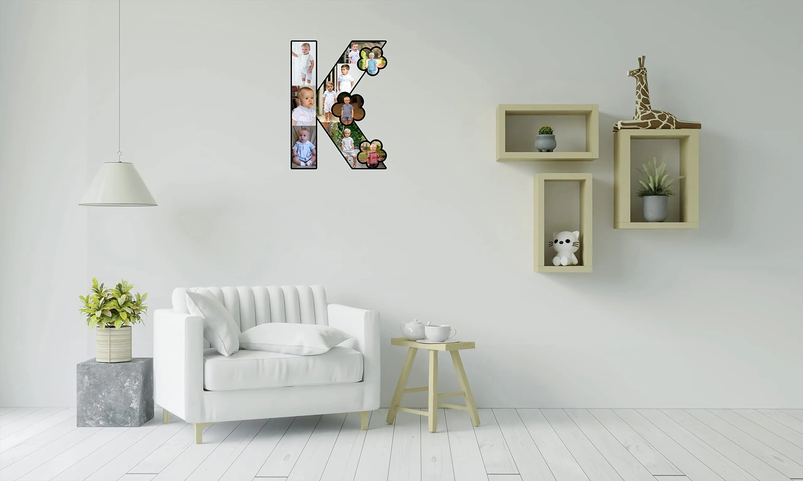 Shri Kanth Art® K Shape Customized Wooden Flower Alphabet Shape Photo Frame for Gift and Home Decor (Multi_11 Inch X 8.5 Inch)