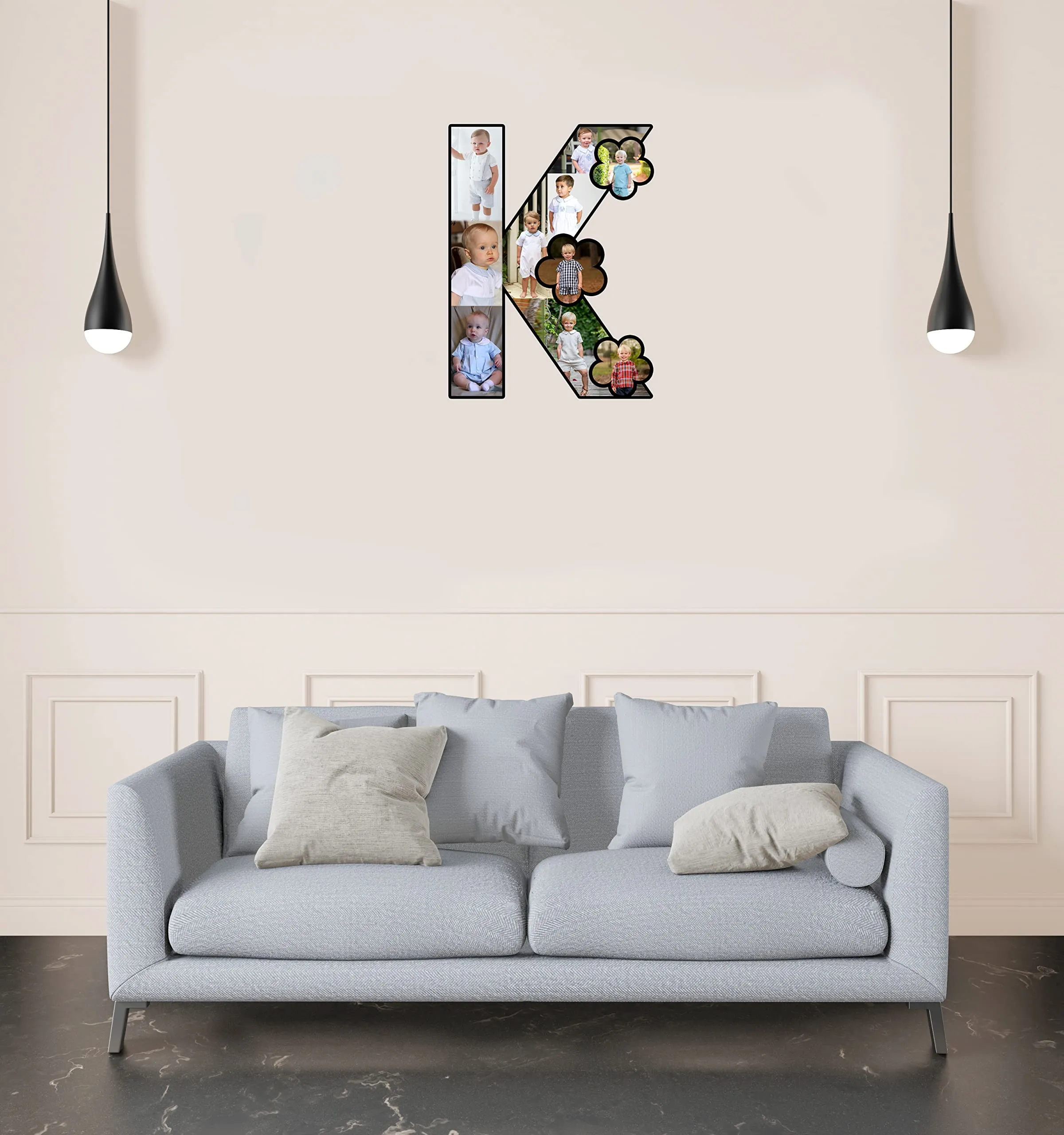 Shri Kanth Art® K Shape Customized Wooden Flower Alphabet Shape Photo Frame for Gift and Home Decor (Multi_11 Inch X 8.5 Inch)
