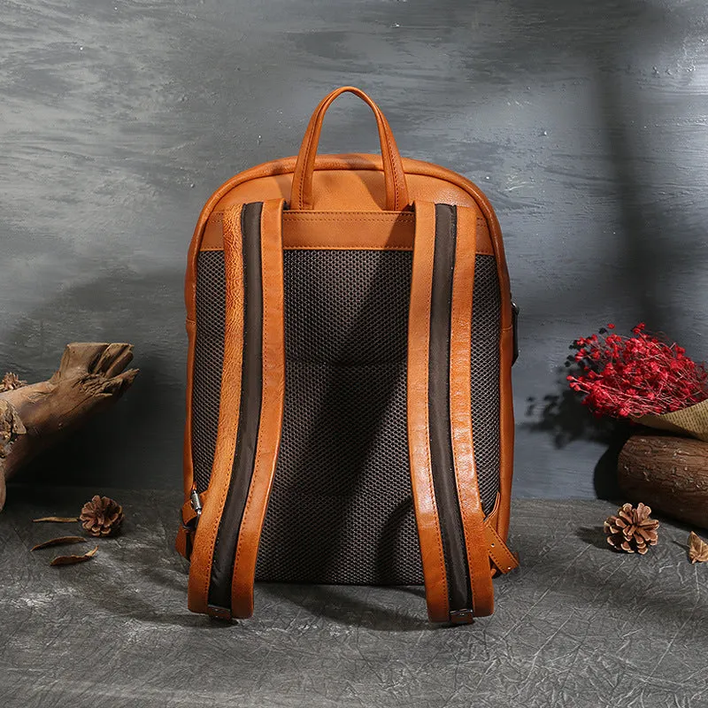 Small Ladies Square Brown Leather Backpack Purse Hiking Backpack Bag For Women