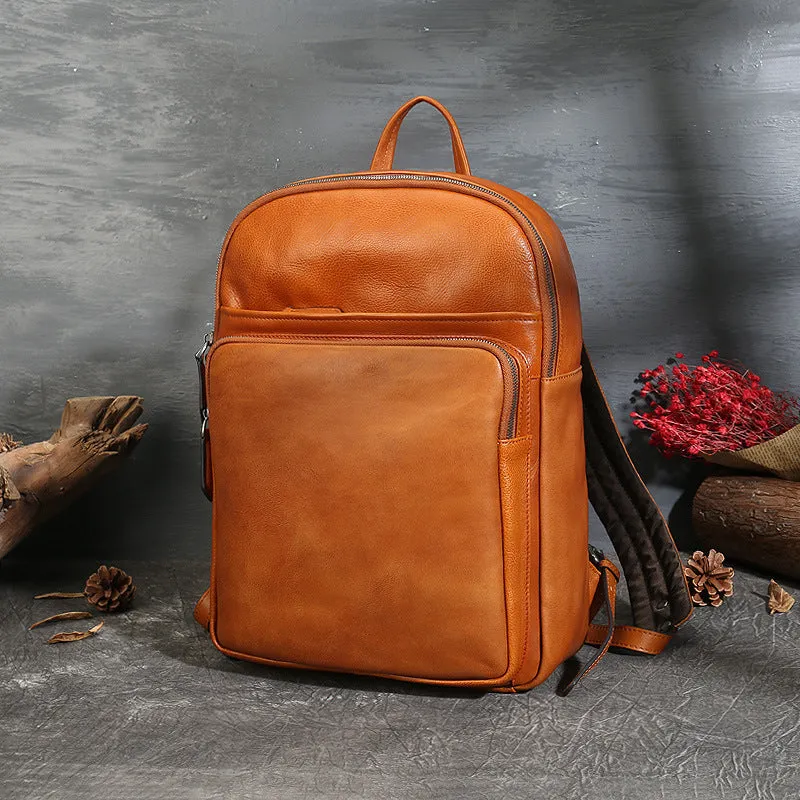 Small Ladies Square Brown Leather Backpack Purse Hiking Backpack Bag For Women