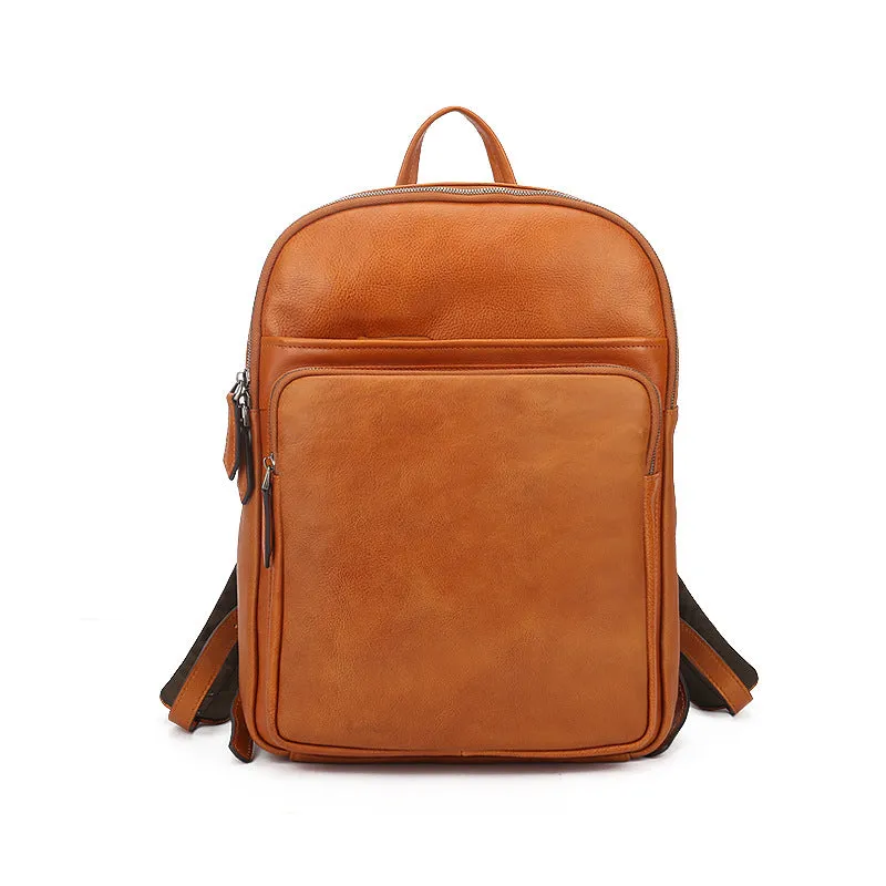 Small Ladies Square Brown Leather Backpack Purse Hiking Backpack Bag For Women