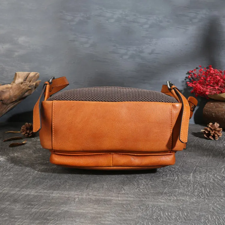 Small Ladies Square Brown Leather Backpack Purse Hiking Backpack Bag For Women