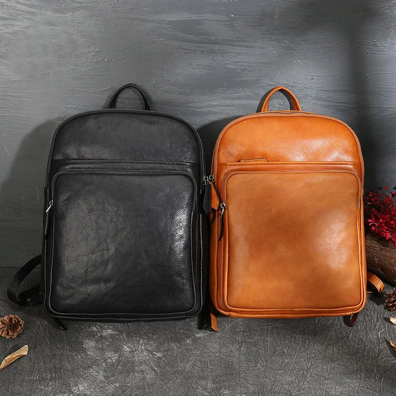 Small Ladies Square Brown Leather Backpack Purse Hiking Backpack Bag For Women