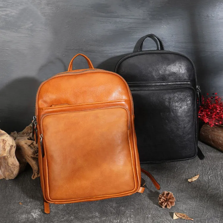 Small Ladies Square Brown Leather Backpack Purse Hiking Backpack Bag For Women