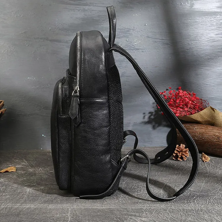 Small Ladies Square Brown Leather Backpack Purse Hiking Backpack Bag For Women
