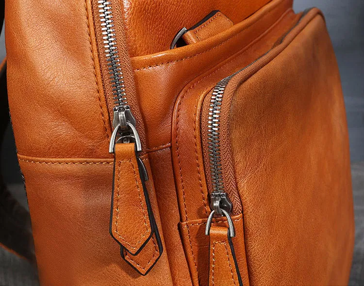 Small Ladies Square Brown Leather Backpack Purse Hiking Backpack Bag For Women