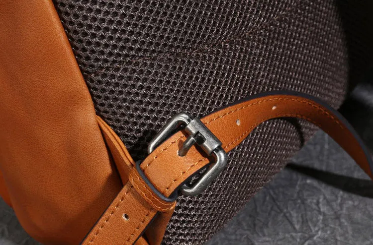 Small Ladies Square Brown Leather Backpack Purse Hiking Backpack Bag For Women