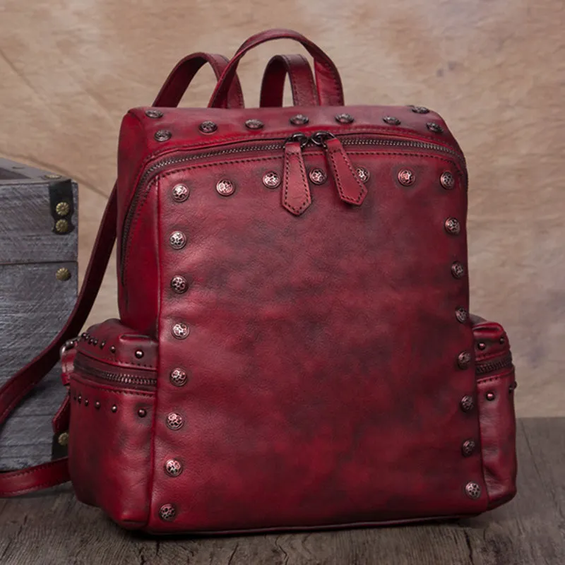 Small Womens Vintage Leather Backpack Purse Hiking Backpack for Women