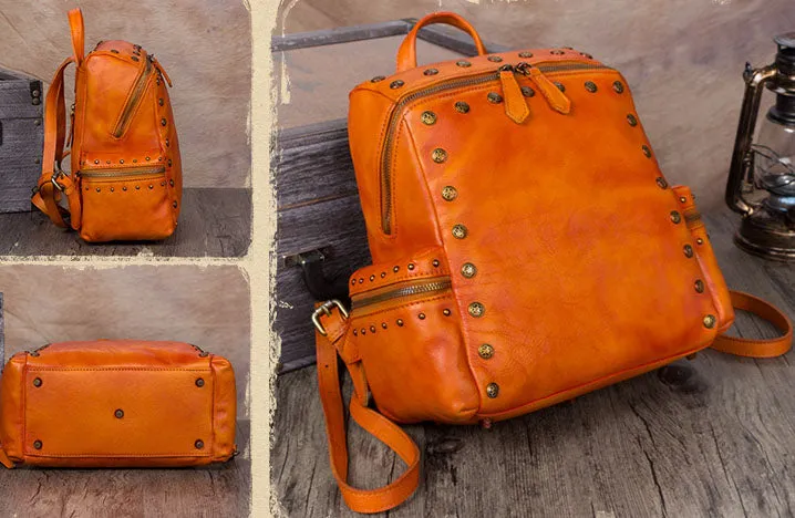 Small Womens Vintage Leather Backpack Purse Hiking Backpack for Women