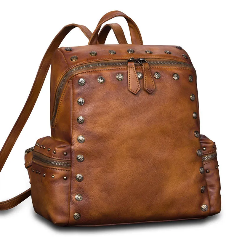 Small Womens Vintage Leather Backpack Purse Hiking Backpack for Women