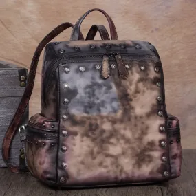 Small Womens Vintage Leather Backpack Purse Hiking Backpack for Women