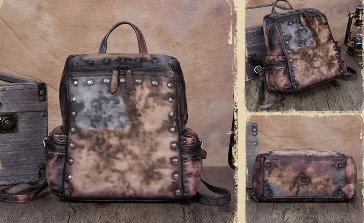 Small Womens Vintage Leather Backpack Purse Hiking Backpack for Women