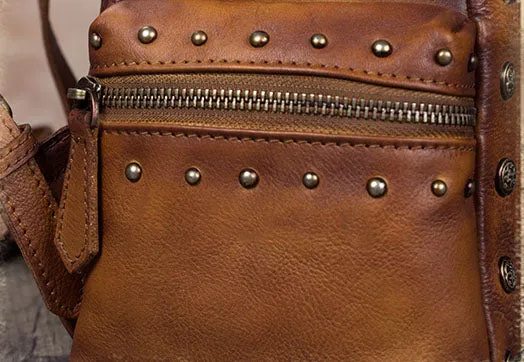 Small Womens Vintage Leather Backpack Purse Hiking Backpack for Women