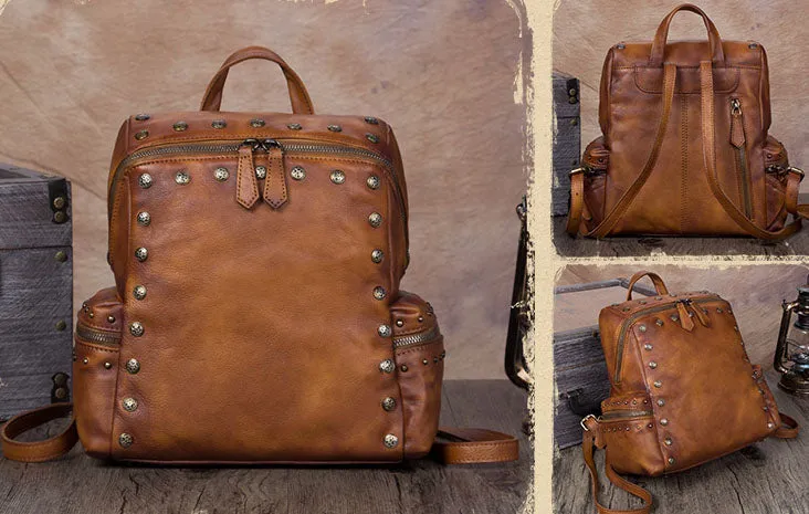 Small Womens Vintage Leather Backpack Purse Hiking Backpack for Women