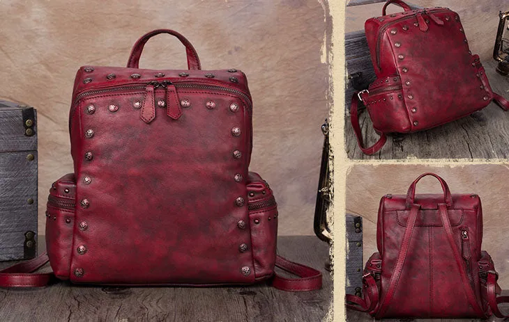 Small Womens Vintage Leather Backpack Purse Hiking Backpack for Women