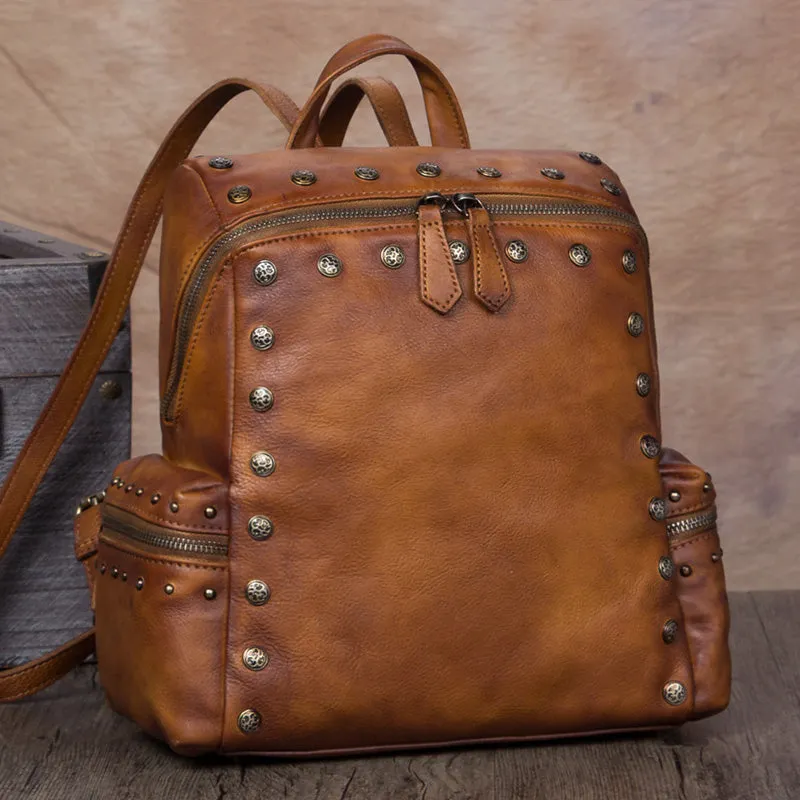 Small Womens Vintage Leather Backpack Purse Hiking Backpack for Women